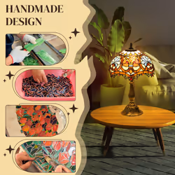 HOMCOM Antique Table Lamp, for Bedroom Bedside, Bulb not Included, Sunflower