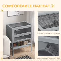 PawHut Wooden Hamster Cage w/ Storage Shelf, Openable Top for Gerbils, Grey - Additional view 4