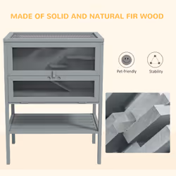 PawHut Wooden Hamster Cage w/ Storage Shelf, Openable Top for Gerbils, Grey - Additional view 5