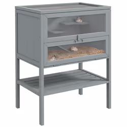 PawHut Wooden Hamster Cage w/ Storage Shelf, Openable Top for Gerbils, Grey - Additional view 8