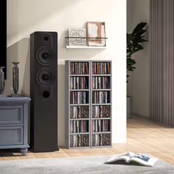 HOMCOM Set of 2 CD Storage Units with Adjustable Shelves, High Gloss Grey