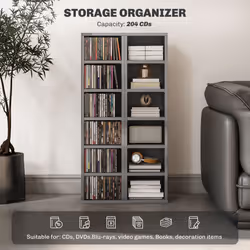 HOMCOM Set of 2 CD Storage Units with Adjustable Shelves, High Gloss Grey