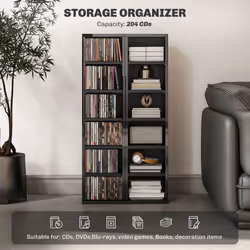 HOMCOM Set of 2 CD Storage Units with Adjustable Shelves High Gloss Black