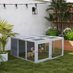 PawHut Rabbit Hutch Small Animal Guinea Pig House with Openable Roof Grey