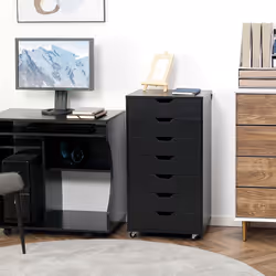 Vinsetto Mobile Filing Cabinet, 7-drawer File Cabinet with Wheels, Black