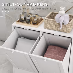 kleankin Tilt-out Laundry Storage Cabinet with 2 Compartment Hampers, White