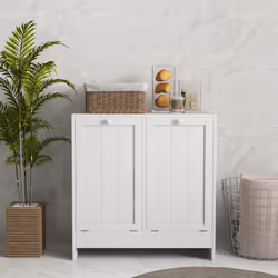 kleankin Tilt-out Laundry Storage Cabinet with 2 Compartment Hampers, White - Additional view 5