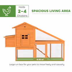PawHut Wooden Chicken Coop with Run, Nesting Box, Slide-out Tray, Ramp