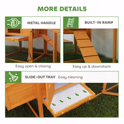 PawHut Wooden Chicken Coop with Run, Nesting Box, Slide-out Tray, Ramp - Additional view 4