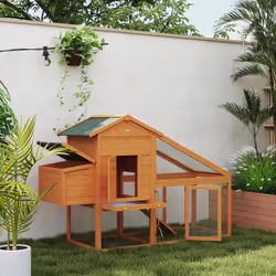 PawHut Wooden Chicken Coop with Run, Nesting Box, Slide-out Tray, Ramp - Additional view 6