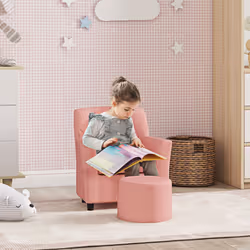 AIYAPLAY Kids Sofa Set with Footrest, Toddler Armchair Playroom Bedroom Pink