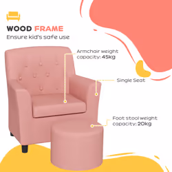 AIYAPLAY Kids Sofa Set with Footrest, Toddler Armchair Playroom Bedroom Pink