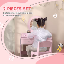 AIYAPLAY Kids Dressing Table Set w/ Stool, Mirror, Drawers - Pink