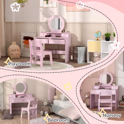 AIYAPLAY Kids Dressing Table Set w/ Stool, Mirror, Drawers - Pink - Additional view 6