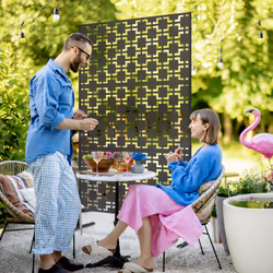 Outsunny 6.5FT Metal Outdoor Privacy Screen Panel w/ Stand, Grid Style