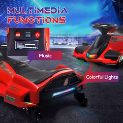 HOMCOM 12V Electric Go Kart for Kids with Music, LED Lights, Red