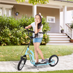 HOMCOM Kids Stunt Scooter with 12" Rubber Tyres, Adjustable Handlebar, Blue