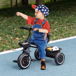 AIYAPLAY Kids Trike for 2 to 5 Years with Adjustable Seat, Baskets, Black