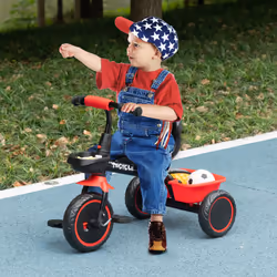 AIYAPLAY Kids Trike for 2 to 5 Years with Adjustable Seat, Baskets, Red