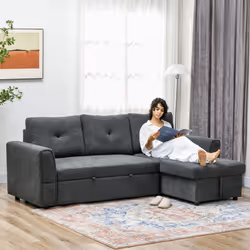 HOMCOM 3 Seater Sofa Bed, Convertible Pull Out Sofa with Storage, Dark Grey