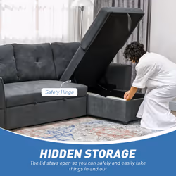 HOMCOM 3 Seater Sofa Bed, Convertible Pull Out Sofa with Storage, Dark Grey