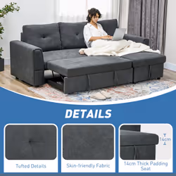 HOMCOM 3 Seater Sofa Bed, Convertible Pull Out Sofa with Storage, Dark Grey - Additional view 4
