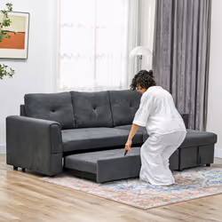 HOMCOM 3 Seater Sofa Bed, Convertible Pull Out Sofa with Storage, Dark Grey - Additional view 5