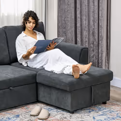 HOMCOM 3 Seater Sofa Bed, Convertible Pull Out Sofa with Storage, Dark Grey - Additional view 6