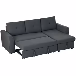 HOMCOM 3 Seater Sofa Bed, Convertible Pull Out Sofa with Storage, Dark Grey - Additional view 8