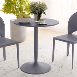 HOMCOM Round Dining Table w/ Steel Base, Non-slip Pad for Living Room Grey
