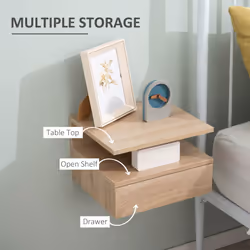 HOMCOM Nightstand Set of 2, Wall Mounted Bedside Cabinet, Oak Tone