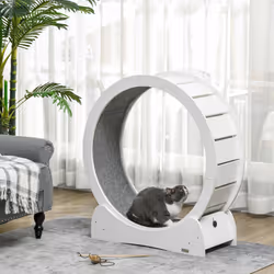 PawHut Cat Treadmill, 30" Wooden Cat Running Wheel with Brake, White