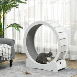 PawHut Cat Treadmill, 30" Wooden Cat Running Wheel with Brake, White
