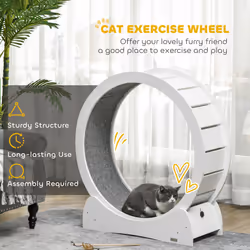 PawHut Cat Treadmill, 30" Wooden Cat Running Wheel with Brake, White