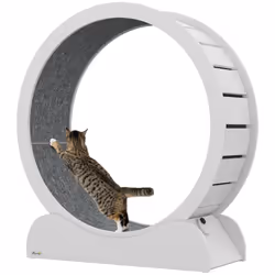 PawHut Cat Treadmill, 39.4" Wooden Cat Running Wheel with Brake, White