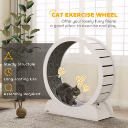 PawHut Cat Treadmill, 39.4" Wooden Cat Running Wheel with Brake, White