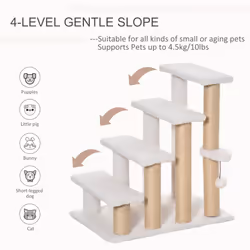 PawHut Pet Stair with 4-step Climb Ladder, Scratching Posts, White