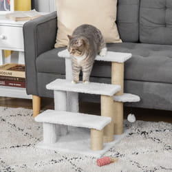 PawHut Pet Stair with 3-step Climb Ladder, Scratching Posts, White