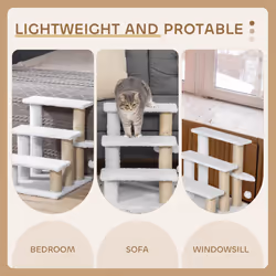 PawHut Pet Stair with 3-step Climb Ladder, Scratching Posts, White - Additional view 8