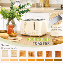 HOMCOM 1.7L Kettle and Toaster Set with Defrost Reheat and Crumb Tray Beige