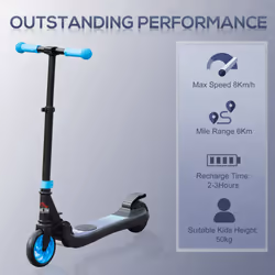 HOMCOM Folding Electric Scooter with Rear Wheel Brake, Sky Blue