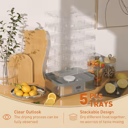 HOMCOM 5 Tier Food Dehydrator, 245W for Drying Fruit, Meat, Vegetable, Grey