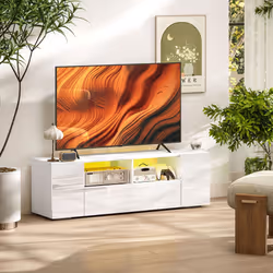 HOMCOM TV Unit Cabinet for TVs up to 60", TV Stand with LED Lights, White