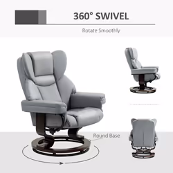 HOMCOM PU Leather Manual Reclining Armchair Footstool Padded Seat Light Grey - Additional view 4
