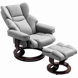 HOMCOM PU Leather Manual Reclining Armchair Footstool Padded Seat Light Grey - Additional view 8