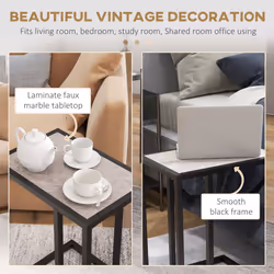HOMCOM C Shape Side Table w/ Marble-Effect Top, Grey