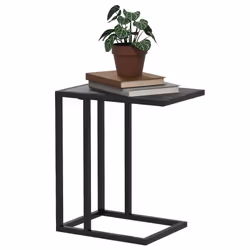 HOMCOM C Shape Side Table w/ Wood-Effect Top, Black
