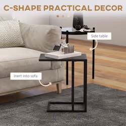 HOMCOM C Shape Side Table w/ Wood-Effect Top, Black