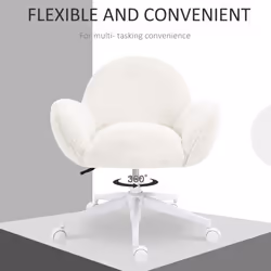 HOMCOM Fluffy Leisure Chair Office Chair with Backrest Wheels Cream White