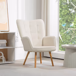 HOMCOM Upholstered Tufted Wingback Armchair with Seat Padding, Cream White